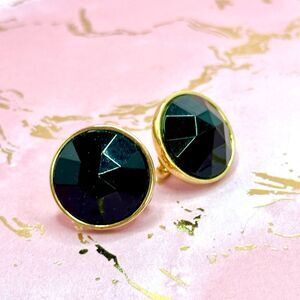 Avon Women's Vintage Goldtone Black Round Stone Clip on Earrings